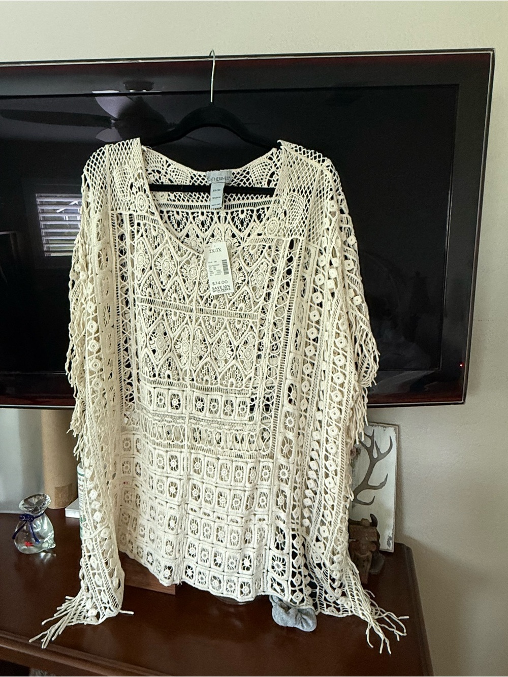 Catherines Cream Crochet Fringe Tunic